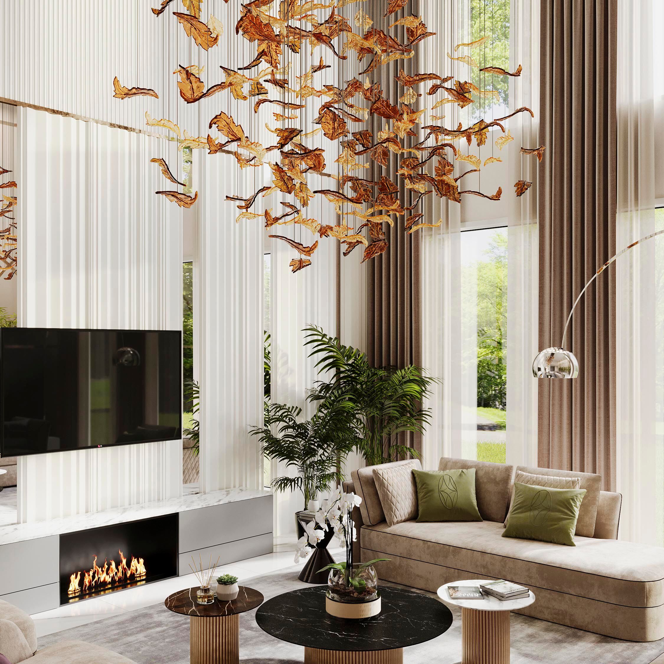 Потолочный светильник из дутого стекла с листьями водопада MULTIFORME AUTUMN LEAVES ARCH-00105918 - Вид №2