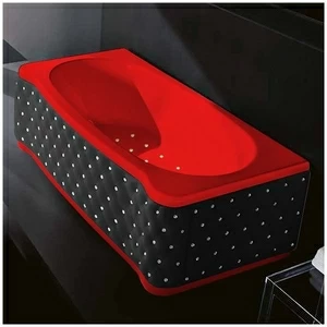 Ванна Gruppo treesse New Classic Young STA-V674C-SX-KCS-KZ красная с золотой фурнитурой с аэромассажем прямоугольная левая чёрная кожа кристаллы сваровски
