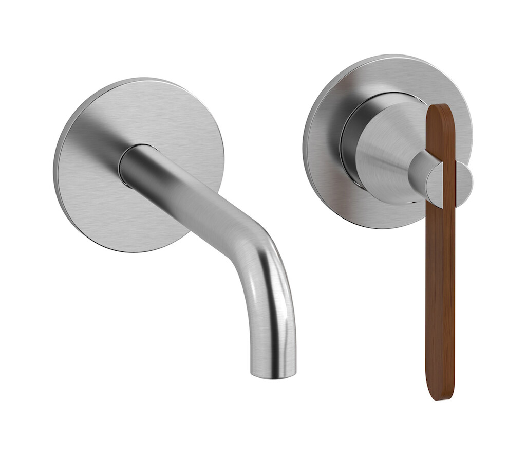 Встроенный в стену смеситель для раковины на 2 отверстия в комплекте с донным клапаном WE ARE IB oh306ss Brushed Nickel Soho