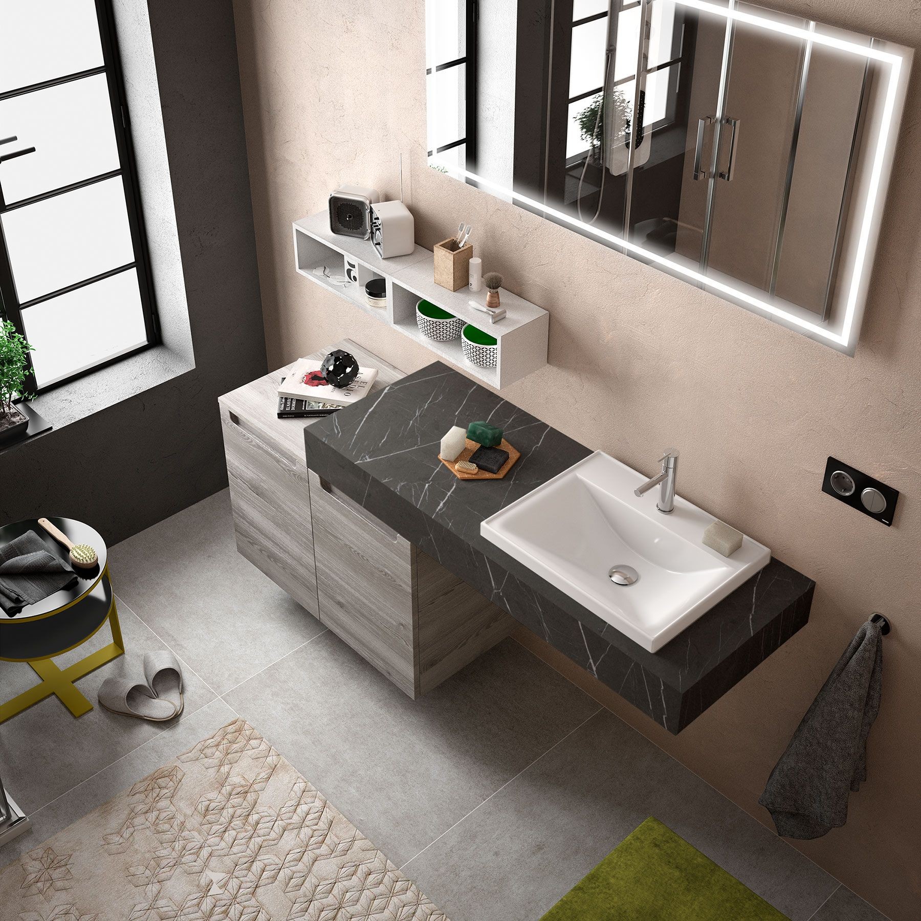 26309 SALGAR COMPAKT 51 от 600 до 800 мм с 1 половинной раковиной СЕРЫЙ КАМЕНЬ 