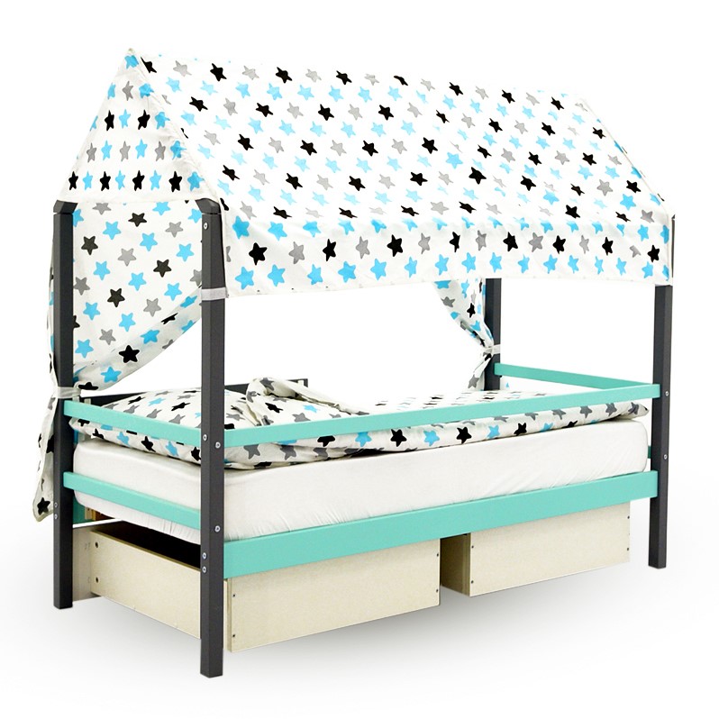 Крыша для кровати-домика текстильная Svogen звезды, графит, бирюза, серый БЕЛЬМАРКО  00-3833087 Серый Santreyd  - Вид №3