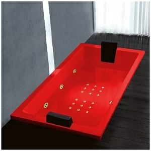 Ванна Gruppo treesse Quadra 181 V071N-DX-KZ красная с золотой фурнитурой и гидромассажем и аэромассажем прямоугольная встроенная правая