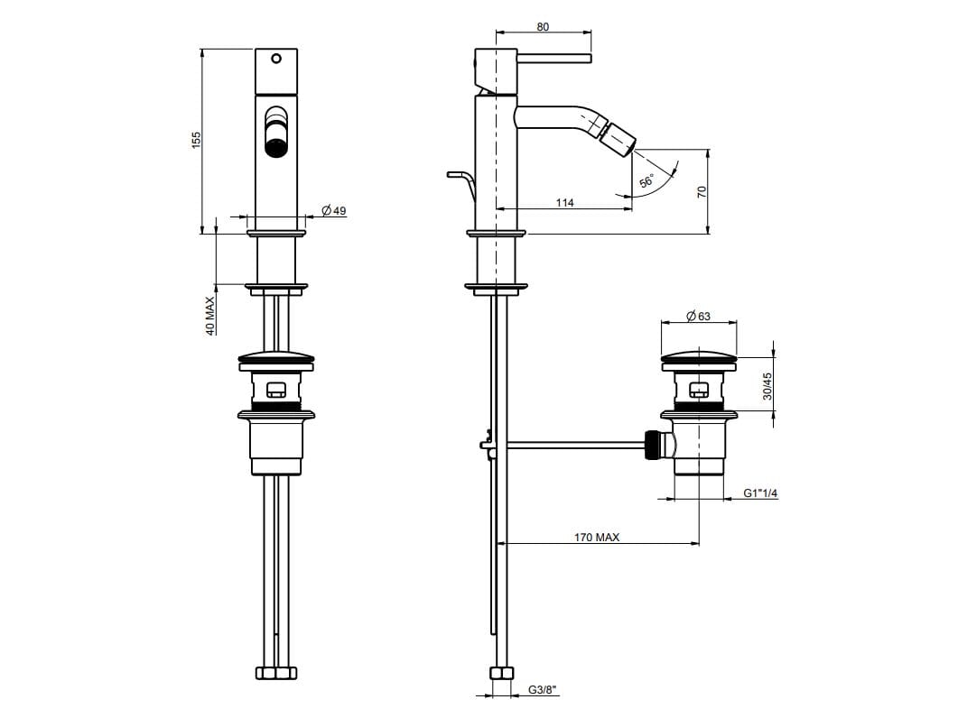 Смеситель для биде из нержавеющей стали с автоматическим сливом Rubinetterie Frattini Pepe XL 316 ARCH-00049291 - Вид №4