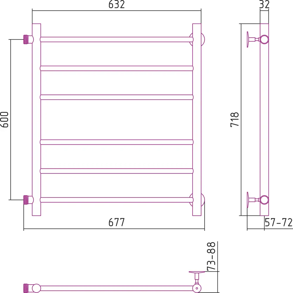 Полотенцесушитель водяной Сунержа ВПС-53ПБ 60x60 см 1" нержавеющая сталь STLM-2025181 - Вид №4