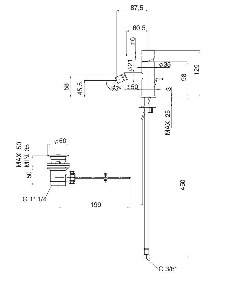 Латунный однорычажный смеситель для биде Rubinetterie Mariani Ultraminimal ARCH-00087207 - Вид №2