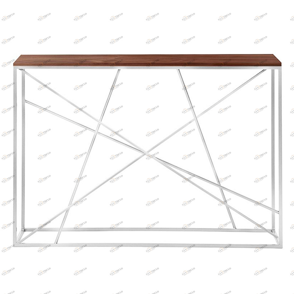 Консоль металлическая, серебро с деревянной столешницей, американский орех Wilson INTELLIGENT DESIGN  261004 Хром;орех;коричневый 