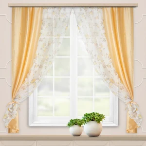 Комплект штор на ленте для кухни жатка-комби 270x160 см цвет золото