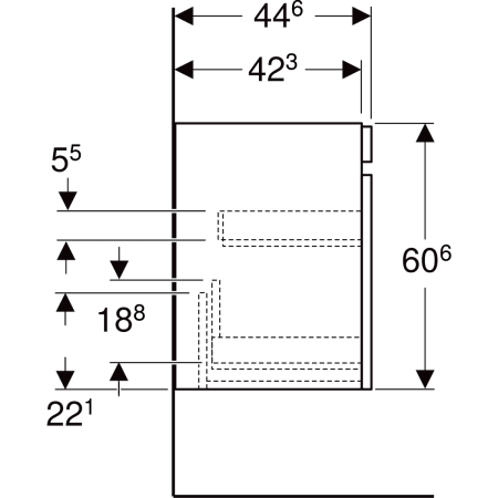 501.905.JK.1 Шкафчик для раковины Geberit Renova Plan, с одним выдвижным ящиком и одним внутренним выдвижным ящиком Geberit  - Вид №60