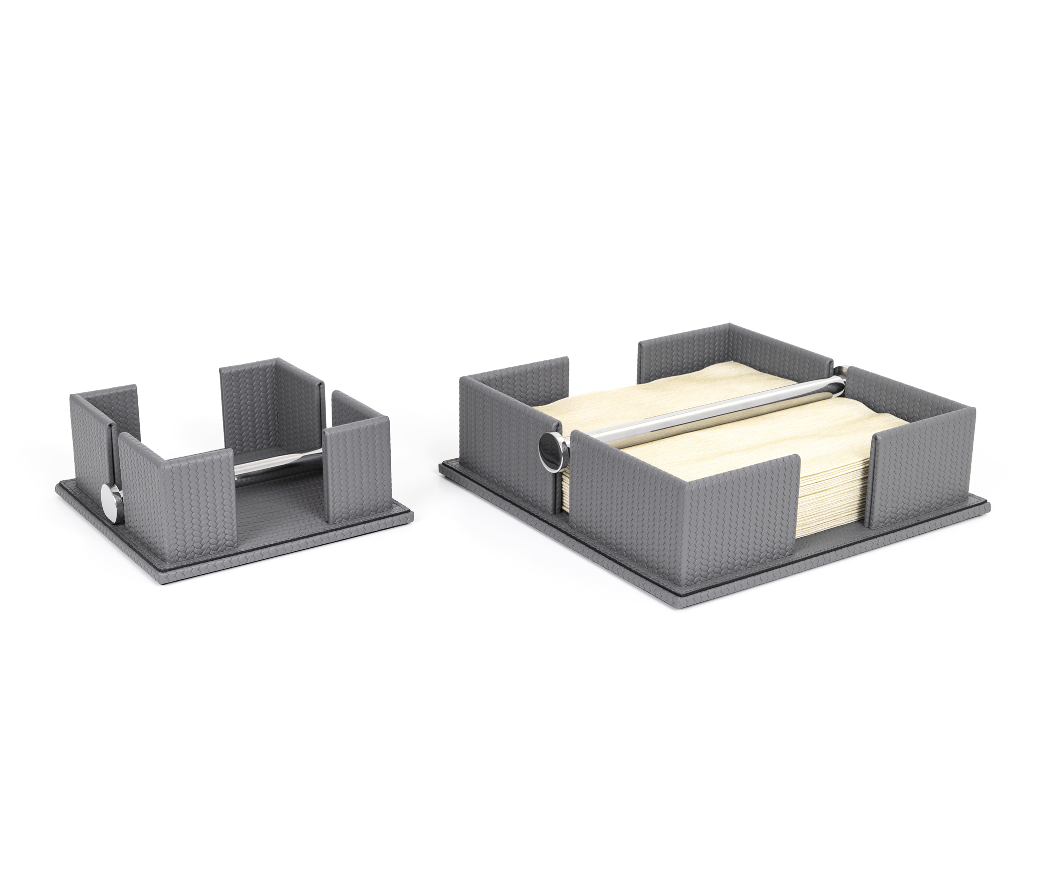 Салфетница - 16X16XH7 см / металл-хром/зернистая кожа_белый Pinetti 00.1467.029.000 - Вид №3