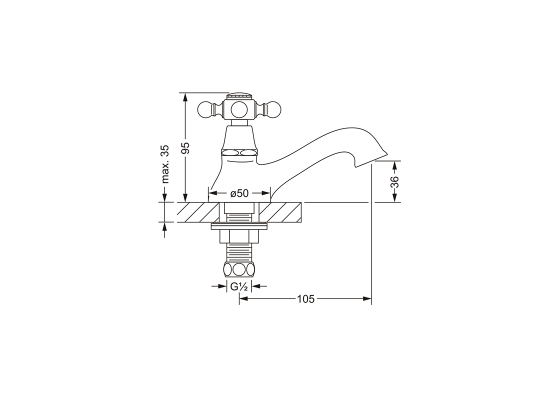 Кран для раковины ½" JOERGER Delphi 109.10.400.000 - Вид №1