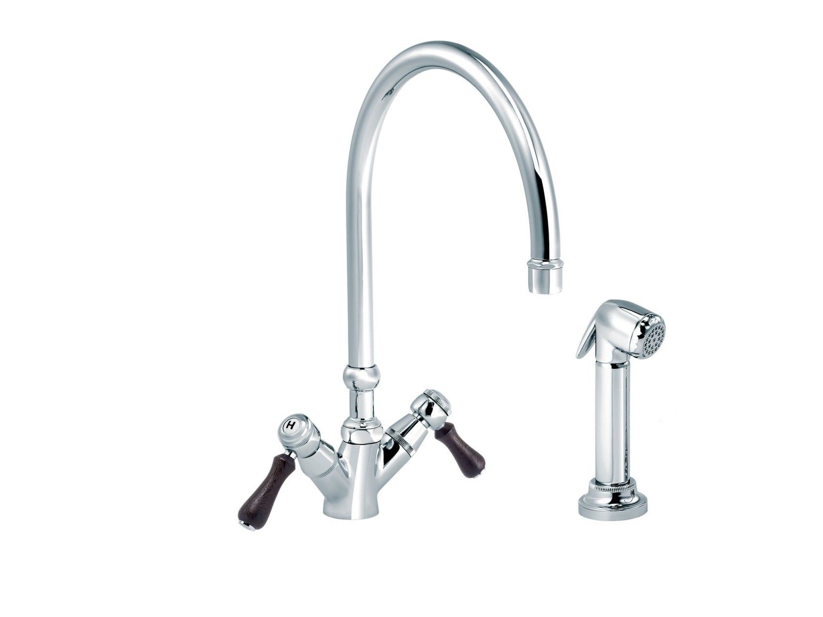 Смеситель для кухни с 2 отверстиями на столешнице со съемным ручным душем rvb 1935 WOOD ARCH-00079034 - Вид №1