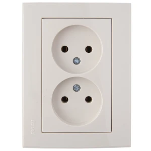 Розетка двойная встраиваемая Lezard Rain без заземления, цвет бежевый