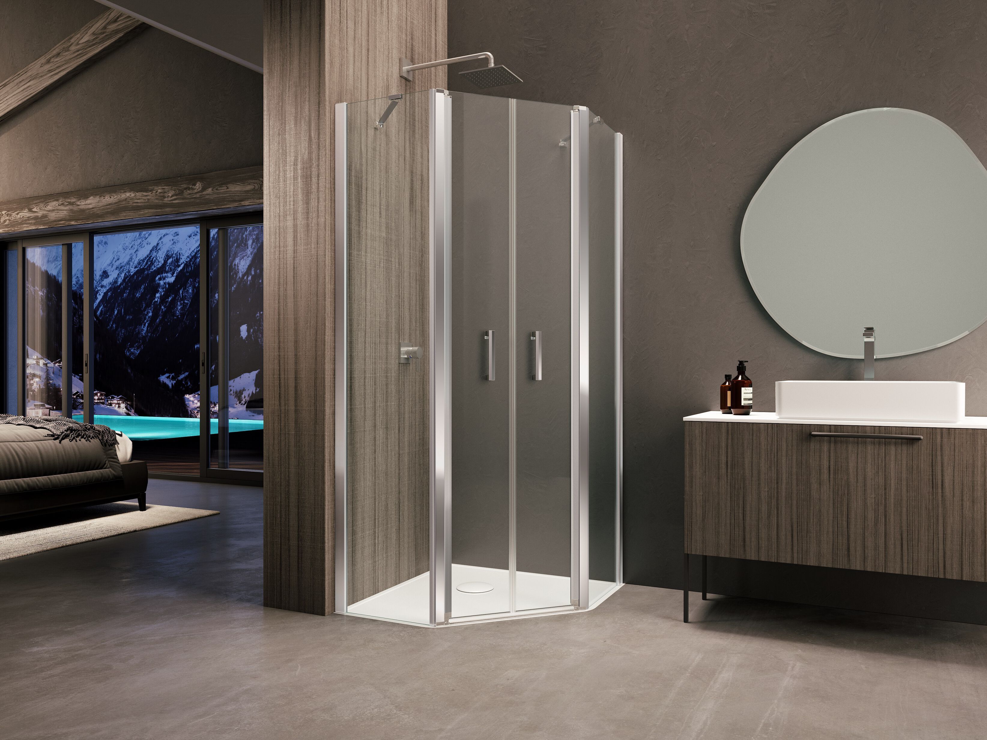 Стеклянная пятиугольная душевая кабина с распашной дверью Provex Industrie ARCH-00102466 - Вид №1