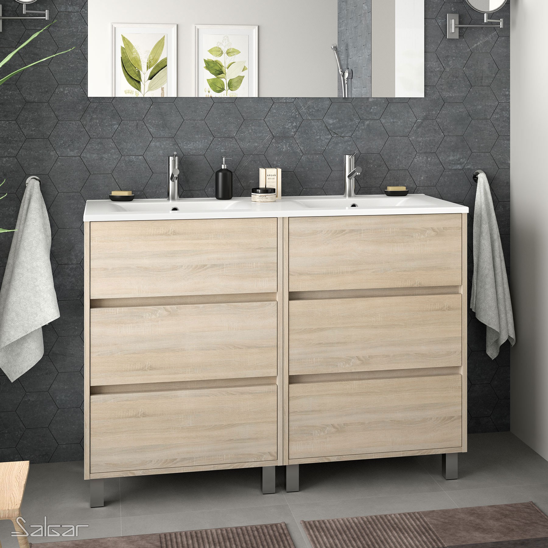 85153 SALGAR Мебель для умывальника ARENYS 1200 OAK CALEDONIA + Раковина Дуб Каледония