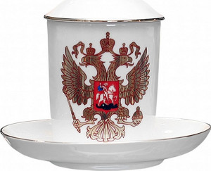 1050877 Императорский фарфоровый завод Бокал с блюдцем и крышкой "Двуглавый орёл" "Снежное утро" Фарфор твердый