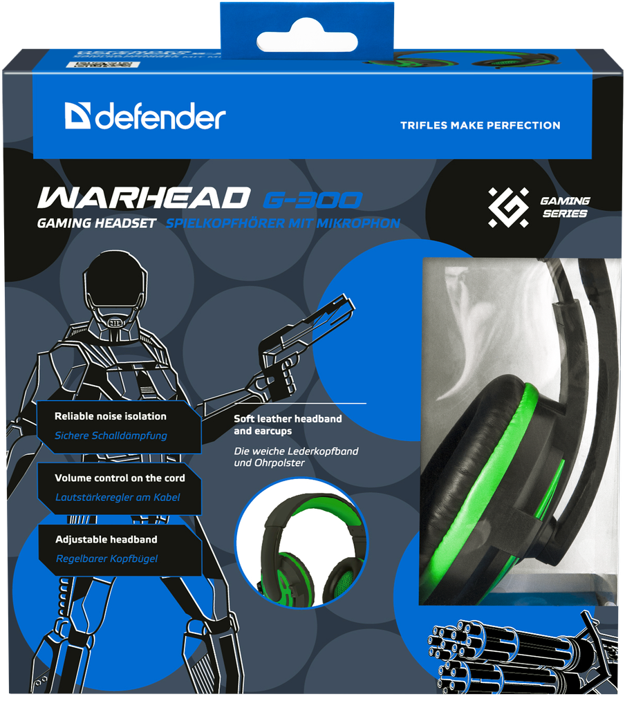 64128 игровая гарнитура warhead g-300 зеленый, кабель 2,5 м Defender Santreyd  - Вид №5
