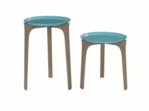 Круглый журнальный столик с дубовым основанием и алюминиевой столешницей