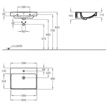 120560000 Подвесная раковина настенная прямоугольная Keramag  - Вид №2