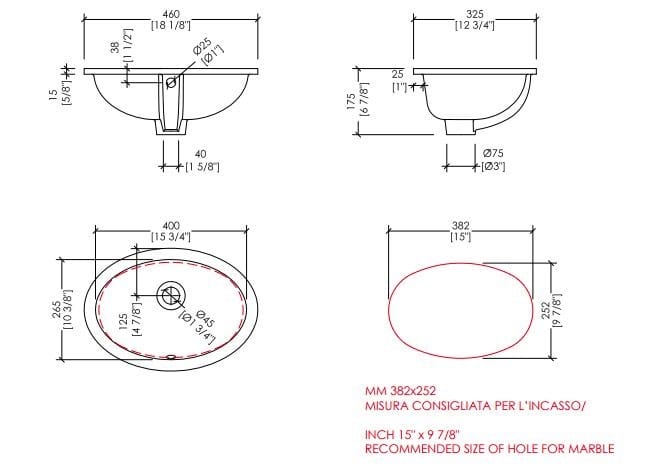 Овальный встраиваемый умывальник Devon&Devon WHITE 46/56 ARCH-00125285 - Вид №2