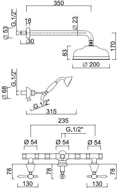 Rubinetteria Giulini Душевой набор с переключателем и лейкой Classic revolution - praga F7516w2kbce - Вид №1