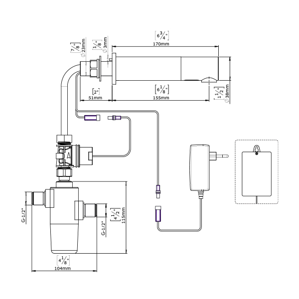 350102/202 Трубчатый бесконтактный настенный смеситель stern  - Вид №1