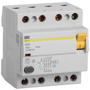 УЗО IEK ВД1-63 4Р 40 А 300 мА 4.5 кА AC MDV10-4-040-300 84300218 STLM-2041676