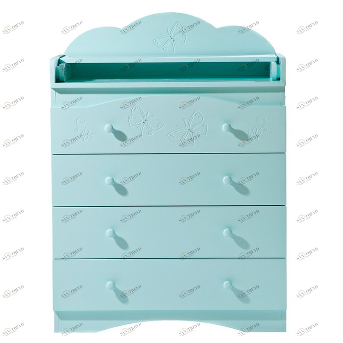 Комод с пеленальным столиком и 4 ящиками "Бабочки" без страз тиффани ФАБРИКА ЛЕЛЬ  338478 Голубой Santreyd 