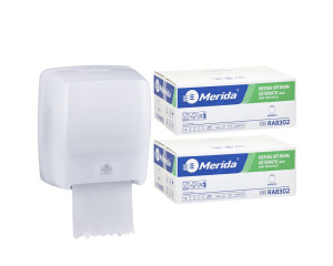 PROMO618 Механический диспенсер для полотенец HARMONY за 100 злотых нетто при покупке 2 коробок полотенец OPTIMUM AUTOMATIC RAB302 (12 x 250 м = 3000 м, 11 100 листов) Merida