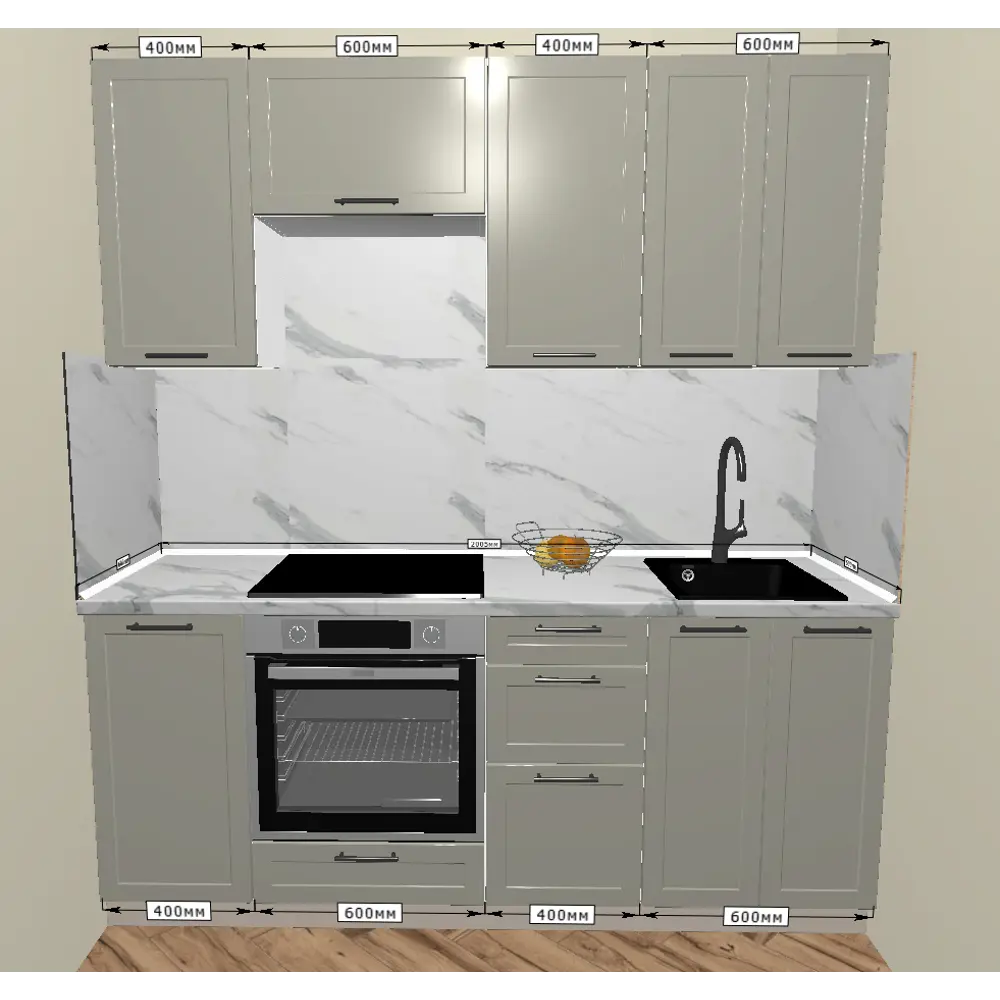 Кухонный гарнитур 200x60 см Ньюпорт ВУШ цвет топо 89451645 STLM-2199732 KONSENSA - Вид №1