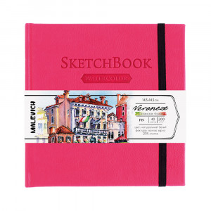 401470 Скетчбук для акварели Veroneze 200 г/м2 14.5 х 14.5 см твердый переплет Розовый Малевичъ