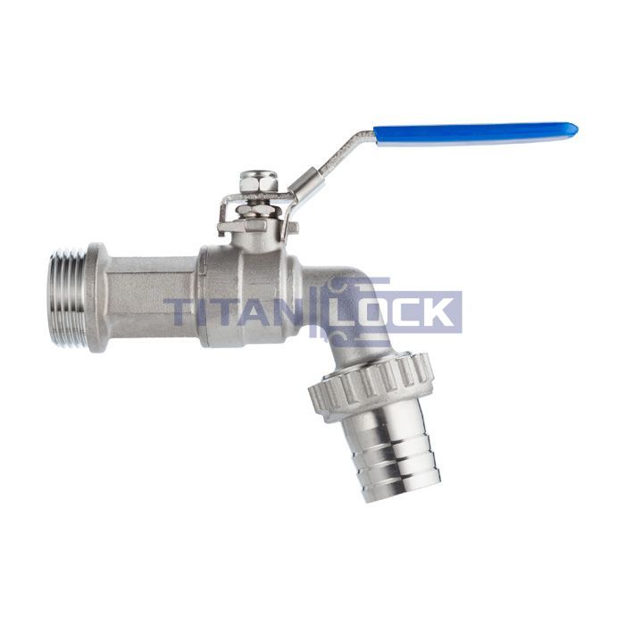 Кран шаровый водоразборный со штуцером, резьба BSP 3/4", нерж.сталь, TL75BCV TITAN LOCK 