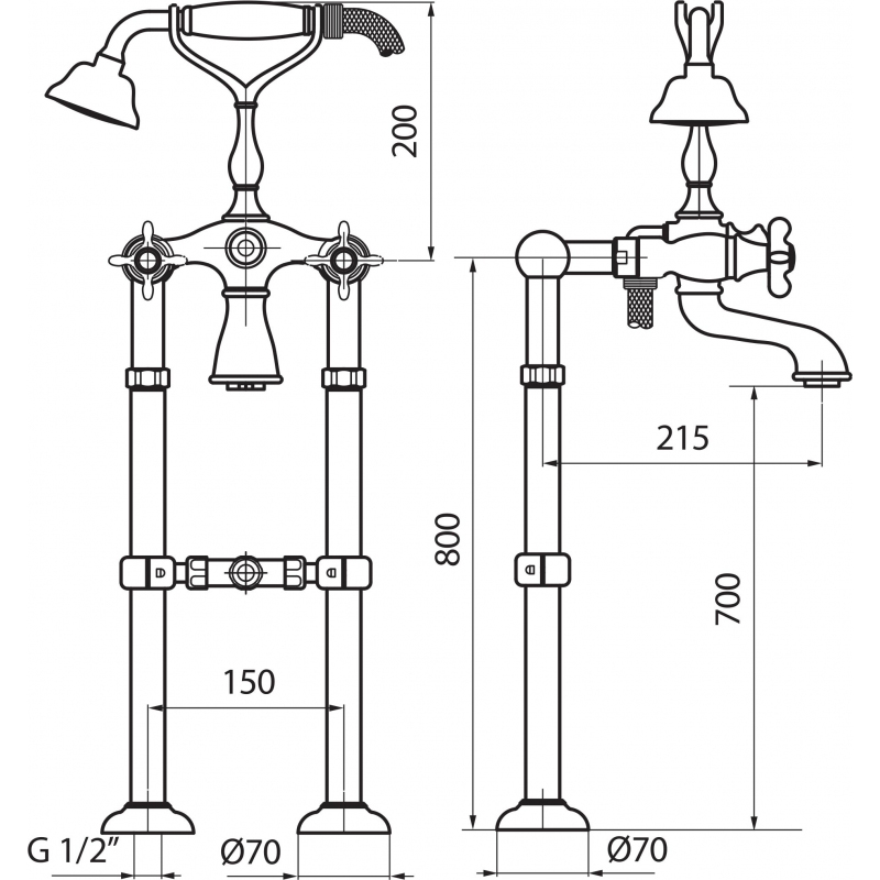 OT720801065 Смеситель для ванны с душем Webert Ottocento - Вид №1