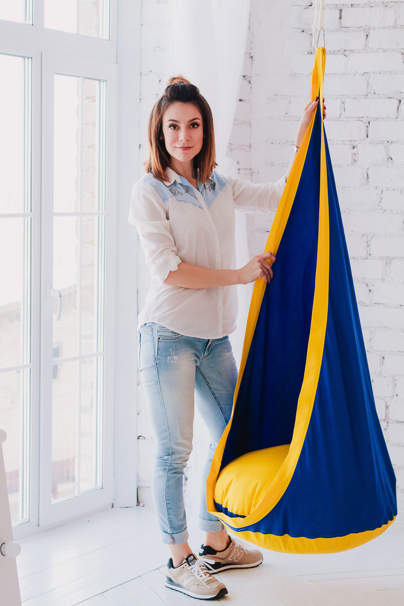 Подвесное кресло-кокон сине-желтое ПОКАЧАЙКА  326709 Синий Santreyd  - Вид №4