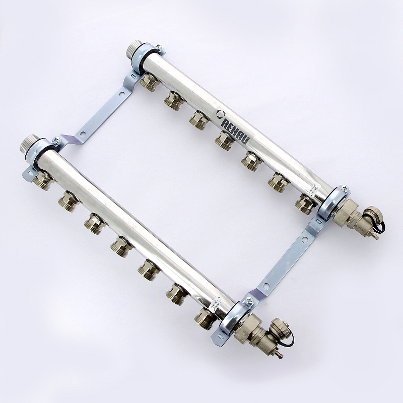 Коллекторная группа из нержавеющей стали с воздухоотводчиком REHAU 1"х3/4" 7 вых HLV 110209 - Вид №1