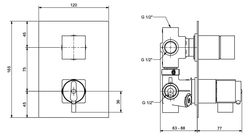 Встраиваемый термостатический смеситель для душа с переключателем Bugnatese Tetris ARCH-00119035 - Вид №1