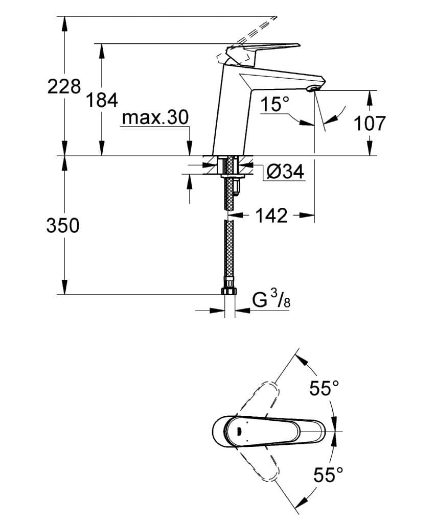 Смеситель для раковины с ограничителем расхода Grohe Eurodisc Cosmopolitan ARCH-00109060 - Вид №1