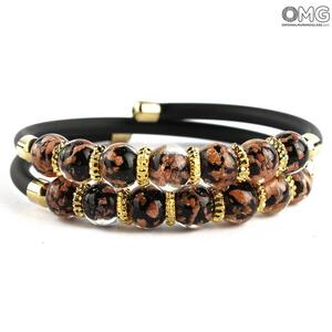 3689 ORIGINALMURANOGLASS Двойной Браслет Серена - чёрный с авантюрином - муранское стекло OMG 18 см