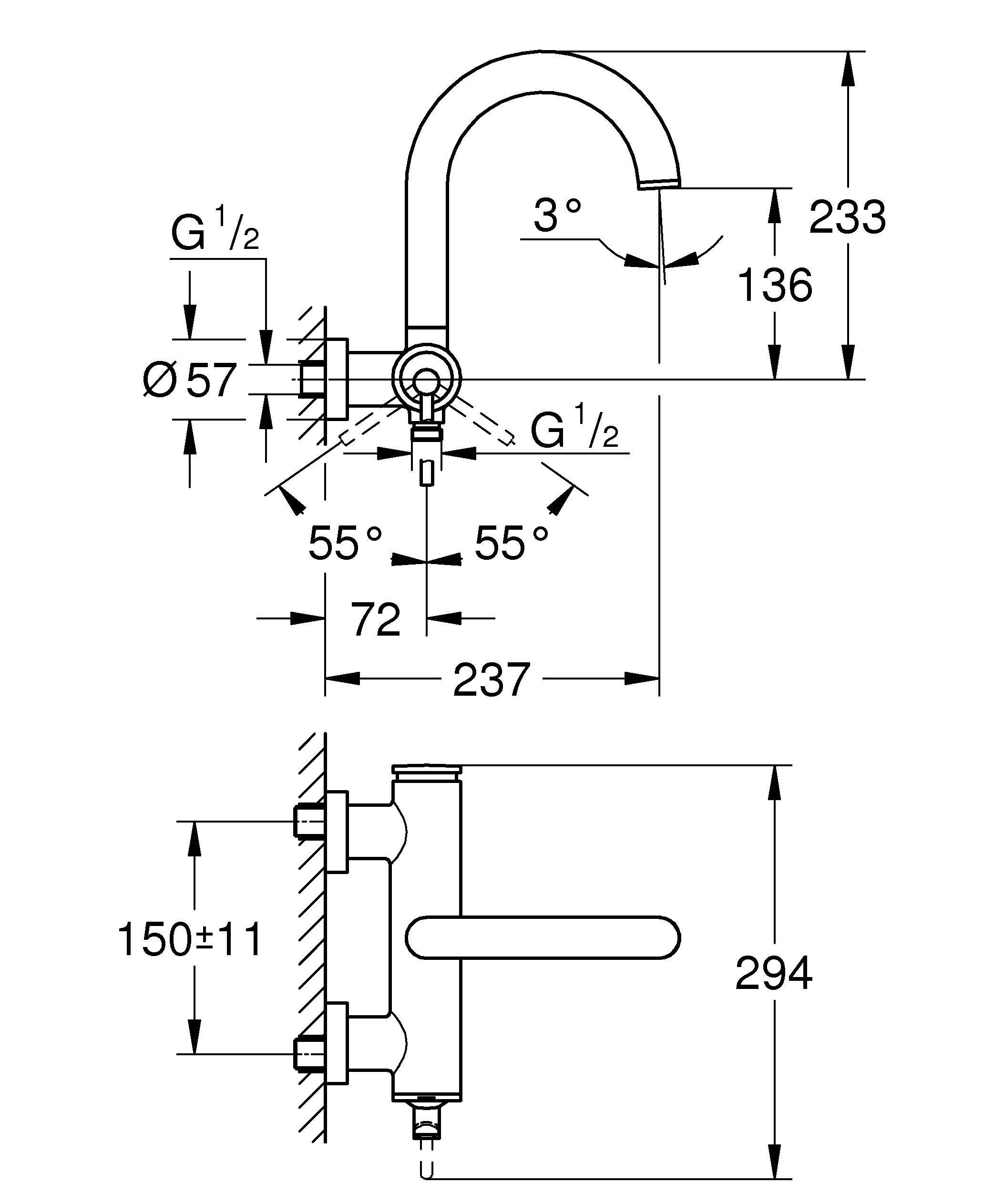 Смеситель для ванны GROHE Atrio New, настенный монтаж, темный графит (32652AL3) - Вид №2
