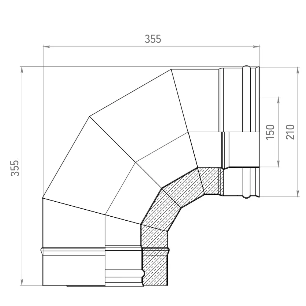 Сэндвич-колено Металлик и Ко 90° 430/оцинкованная сталь/0.5 мм D150x210 мм 83398168 STLM-2043133  - Вид №3