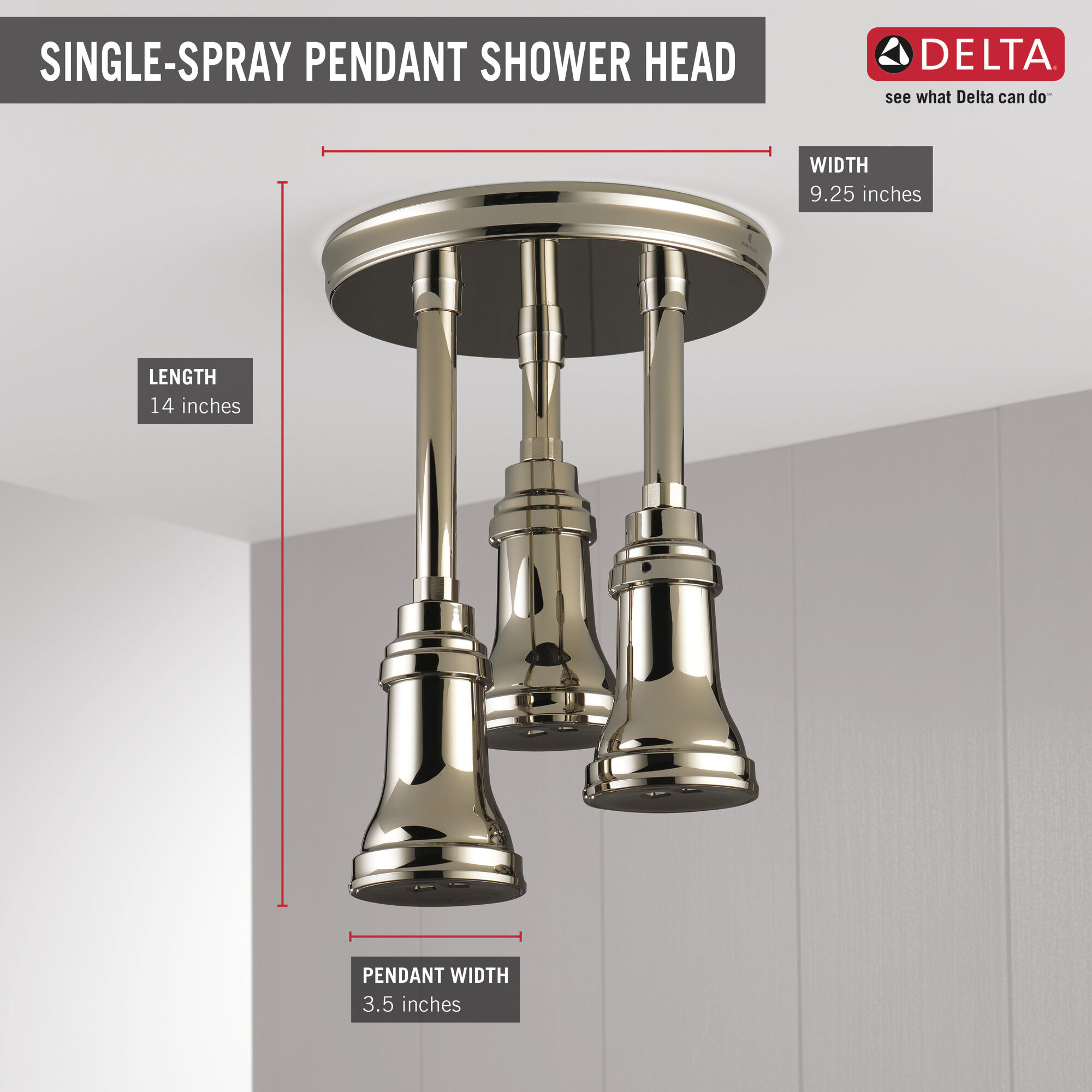 57190-PN H2Okinetic® Подвесная душевая лейка Raincan Delta Faucet Universal Showering Полированный никель  - Вид №2
