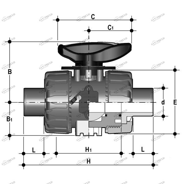 SANIT 127448001032 2-ходовой шаровой кран d20-63, VKR DualBlock®, ПП, сварка сокет сварки, FPM 