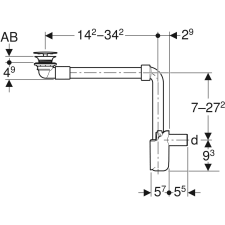 152.089.01.1 Waschbeckenablauf Raumsparmodell, schmale Ausführung, mit freiem Auslauf und Ventilabdeckung, Abgang horizontal, für Geberit ONE Waschtisch Geberit  - Вид №2