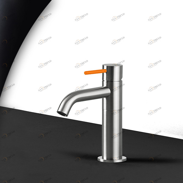 Смеситель для раковины сталь матовая с оранжевой ручкой Toki Radomonte TKS1SCIL14