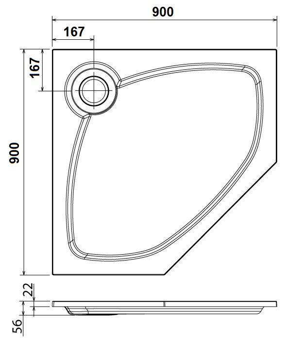 Поддон для душа CEZARES TRAY-S-P-90-56-W из искусственного мрамора  - Вид №1