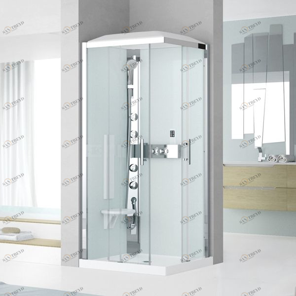 Душевая кабина 90x90 GLAX 3 A90 HYDROMASSAGE Novellini GLAX 3 с низким душевым поддоном, серебристым профилем и крышей GL3A90M1F1B