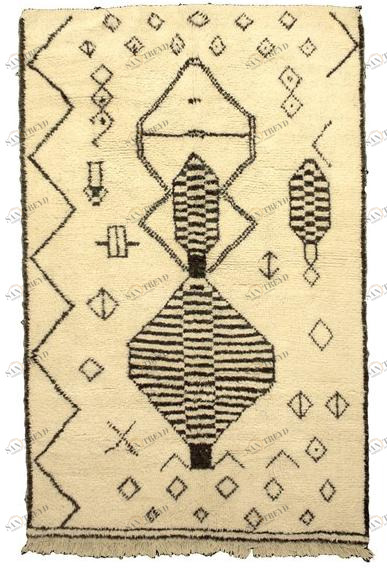 AFOLKI Прямоугольный шерстяной коврик с длинным ворсом и узором Beni ourain Taa990be