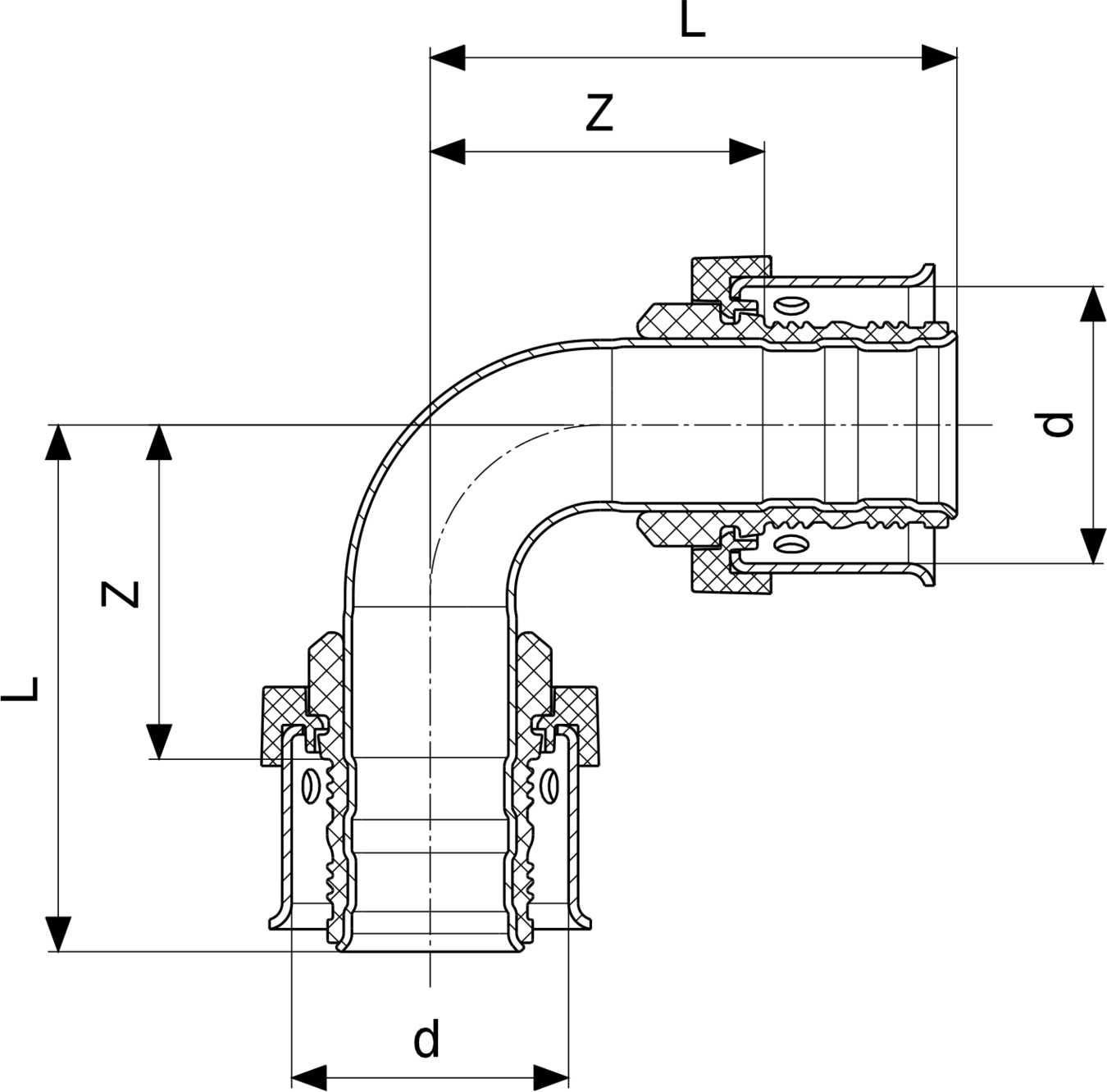 729 851 Модель 6716 Трубопроводные системы  Viega Smartpress  Oтводы Santreyd  - Вид №3