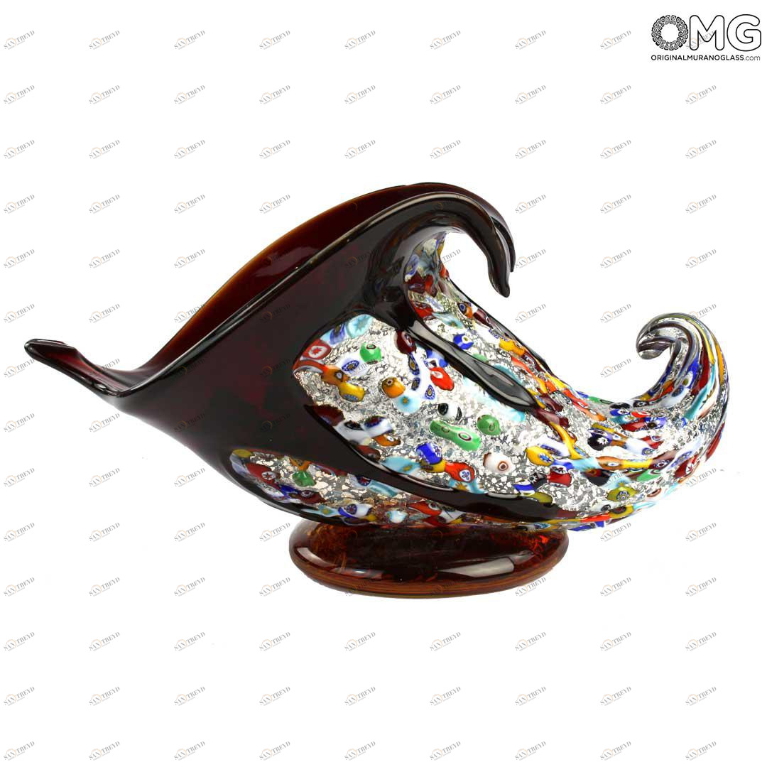 4306 ORIGINALMURANOGLASS Ваза Рог Изобилия - красная - муранское стекло OMG 25 см 