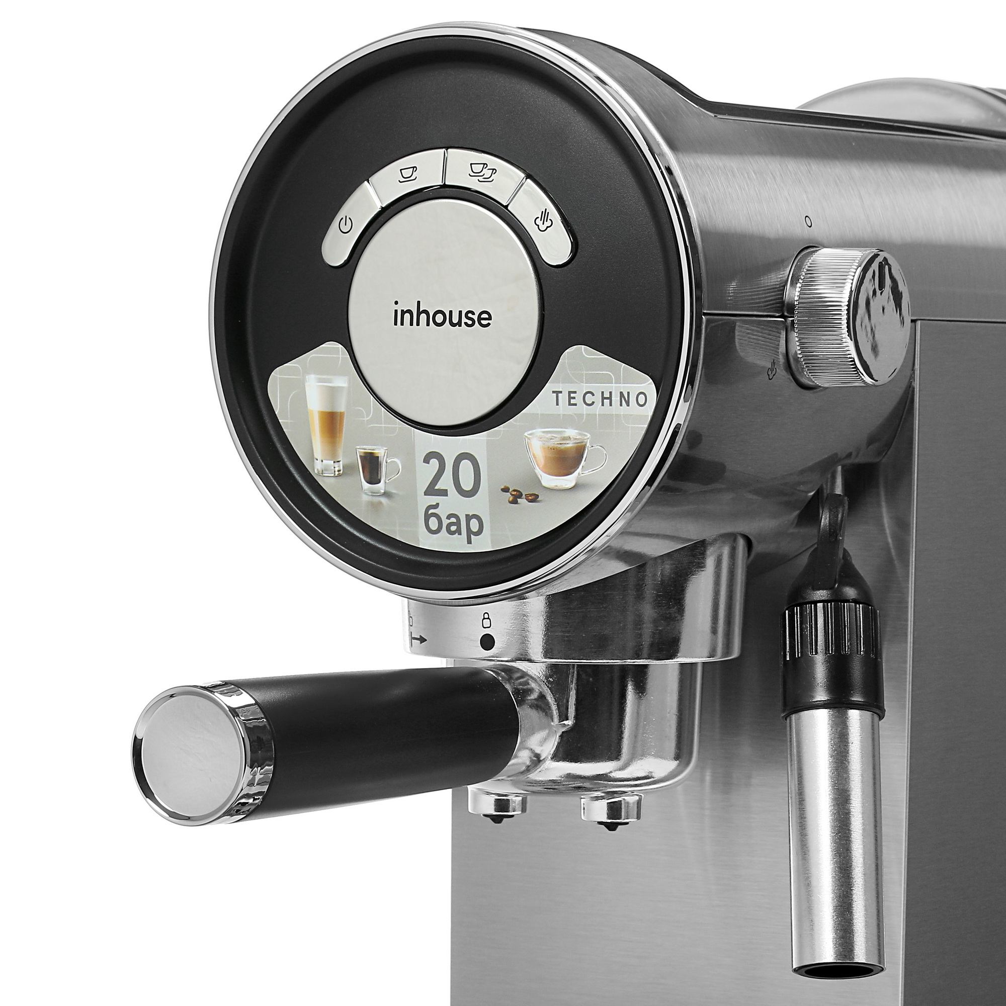5347872 Кофеварка рожковая inhouse ICM2001 серебристый STDN-0012250 - Вид №3
