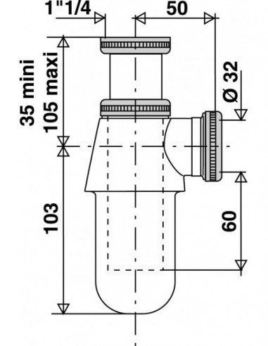607000 000 00  Сифон для умывальника, регулируемый 35/105 мм, выход Д. 32 мм, хромированный, NF Valentin Хром  - Вид №2